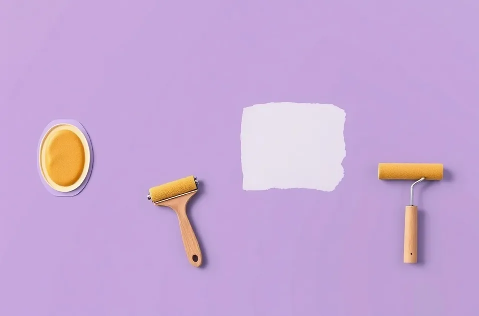 Outils de peinture disposés dans l'ordre des étapes du chantier