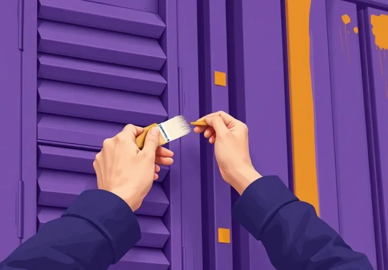 Mise en peinture au pinceau de volets et d'encadrements en bois